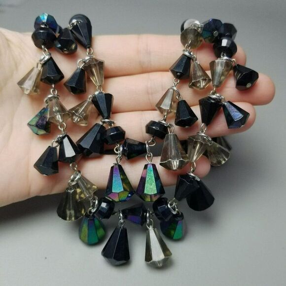 Vintage Black Beaded Two Strand Collar Necklace, Adjustable, Plastic, Germany - Picture 3 of 9